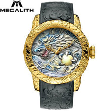 Load image into Gallery viewer, MEGALITH Gold Dragon Sculpture Automatic Mechanical Watches Men
