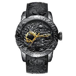 MEGALITH Gold Dragon Sculpture Automatic Mechanical Watches Men