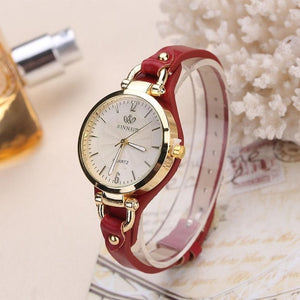 Women Casual Watches Round Dial Rivet PU Leather