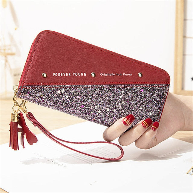 2020 Fashion Sequined Patchwork Glitter Wallet for Women Long PU Leather Wallet